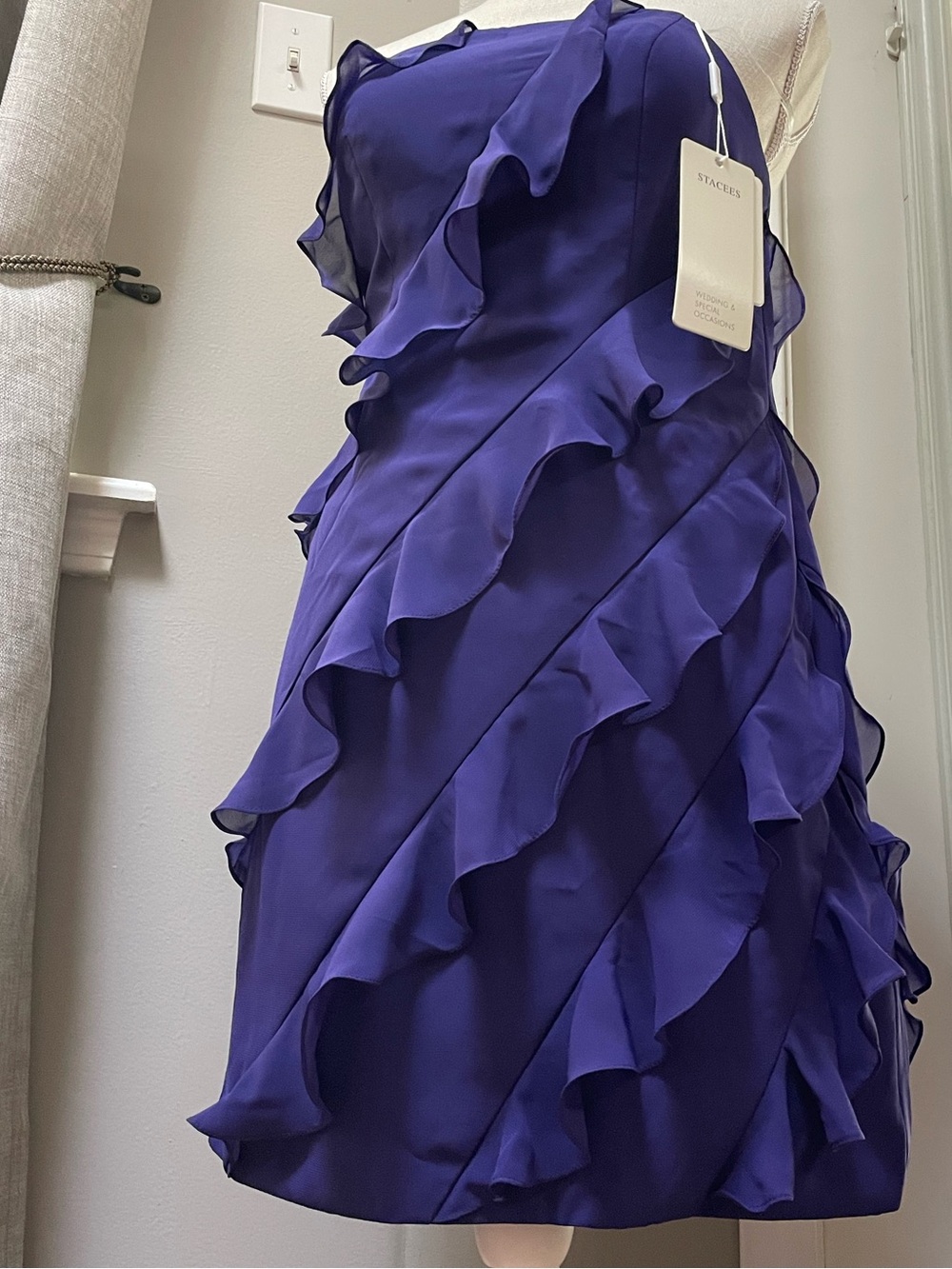 Stacees Purple Ruffle Strapless Dress
